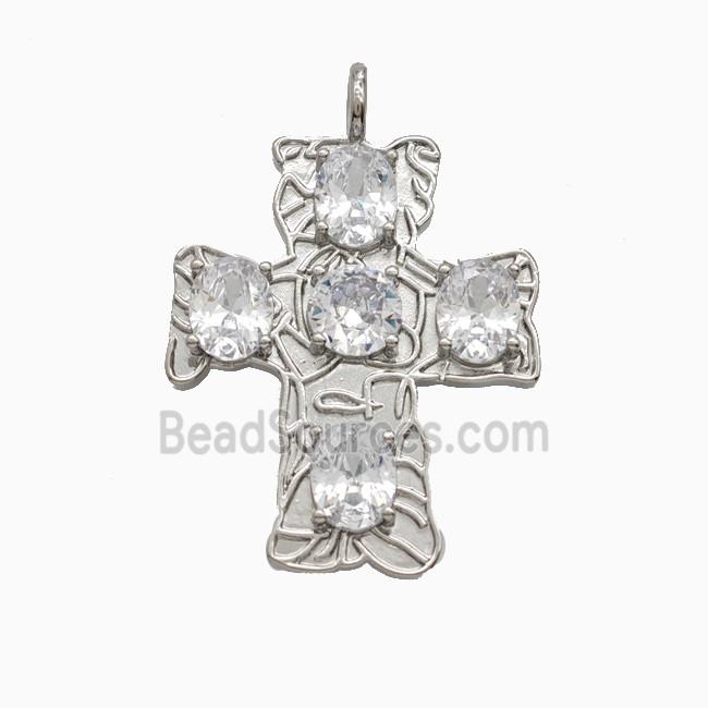 Copper Cross Pendant Pave Crystal Glass Platinum Plated