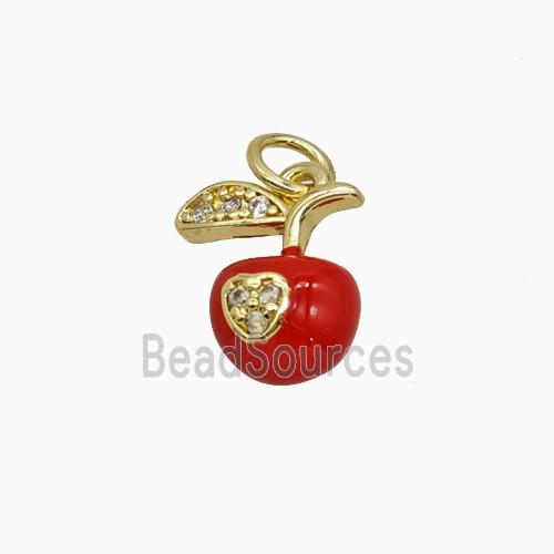 Copper Apple Pendant Pave Zirconia Enamel Gold Plated