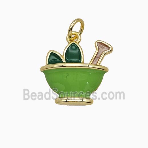 Mortar Pestle and Leaf Charms Copper Pendant Enamel Gold Plated