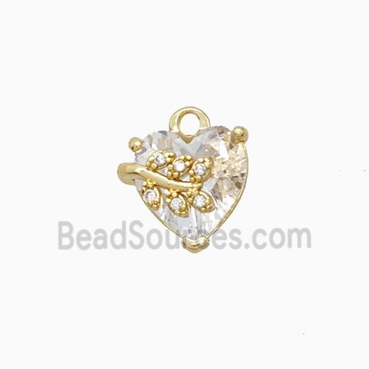 Copper Heart Pendant Pave Crystal Glass Leaf Gold Plated