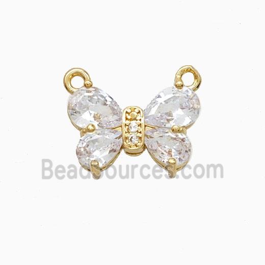 Copper Butterfly Pendant Pave Crystal Glass 2loops Gold Plated
