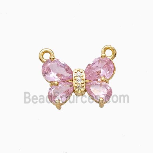 Copper Butterfly Pendant Pave Crystal Glass 2loops Gold Plated