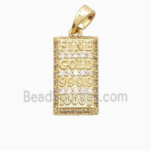 Copper Nugget Pendant Pave Zirconia Slice Gold Plated