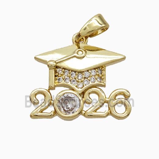 Copper Graduation Cap Pendant Pave Zirconia 2026 Gold Plated