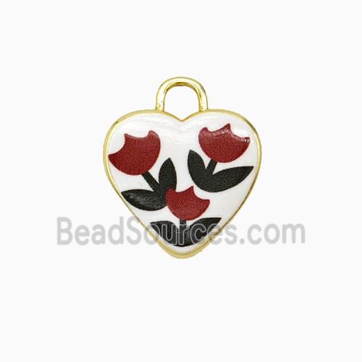Copper Heart Pendant Painted Flower Gold Plated