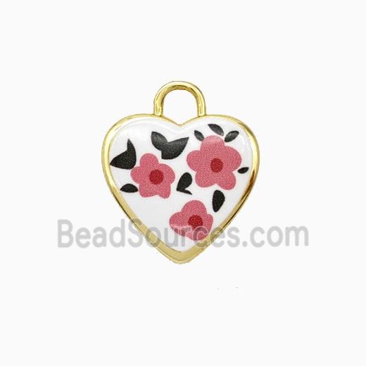 Copper Heart Pendant Painted Flower Gold Plated