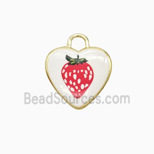 Copper Heart Pendant Painted Strawberry Gold Plated