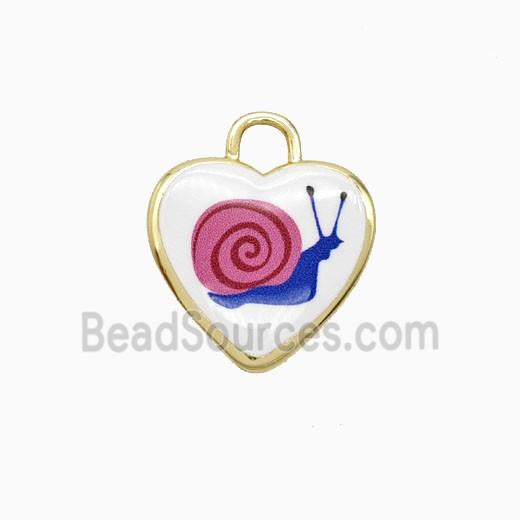 Copper Heart Pendant Painted Snail Gold Plated