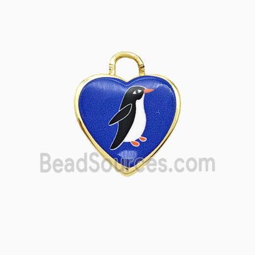 Copper Heart Pendant Painted Penguin Gold Plated