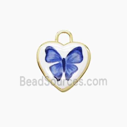 Copper Heart Pendant Painted Butterfly Gold Plated