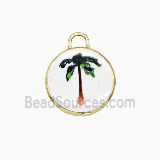 Copper Circle Pendant Painted Coconut Tree Gold Plated