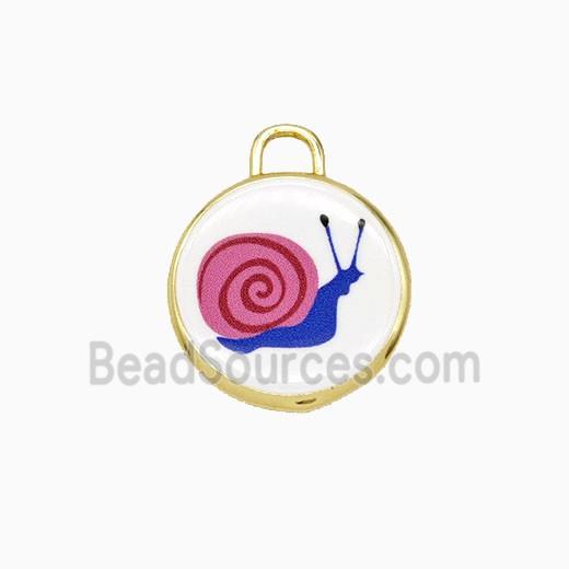 Copper Circle Pendant Painted Snail Gold Plated