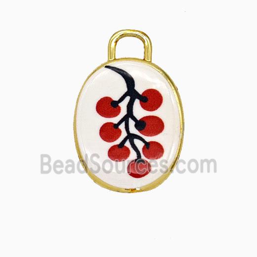 Copper Oval Pendant Painted Cherry Gold Plated