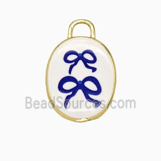 Copper Oval Pendant Painted Bowknot Gold Plated