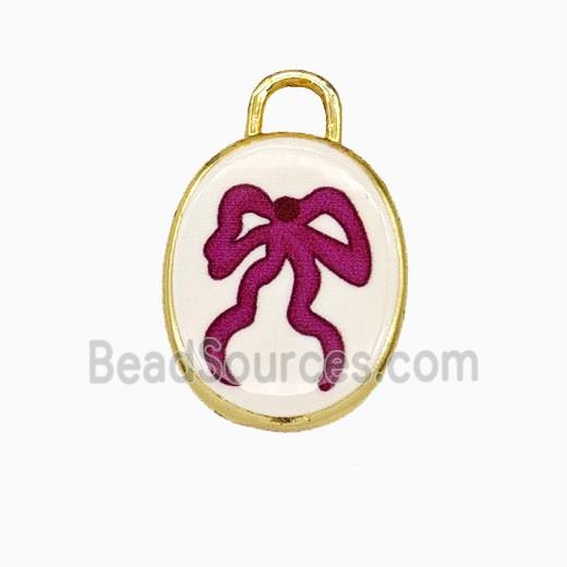 Copper Oval Pendant Painted Bowknot Gold Plated