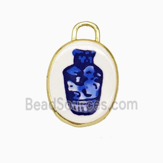 Copper Oval Pendant Painted Vase Gold Plated