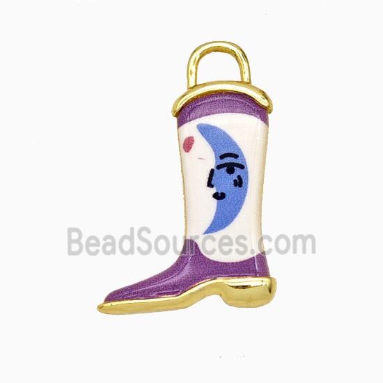 Copper Cowboy Boots Pendant Painted Gold Plated