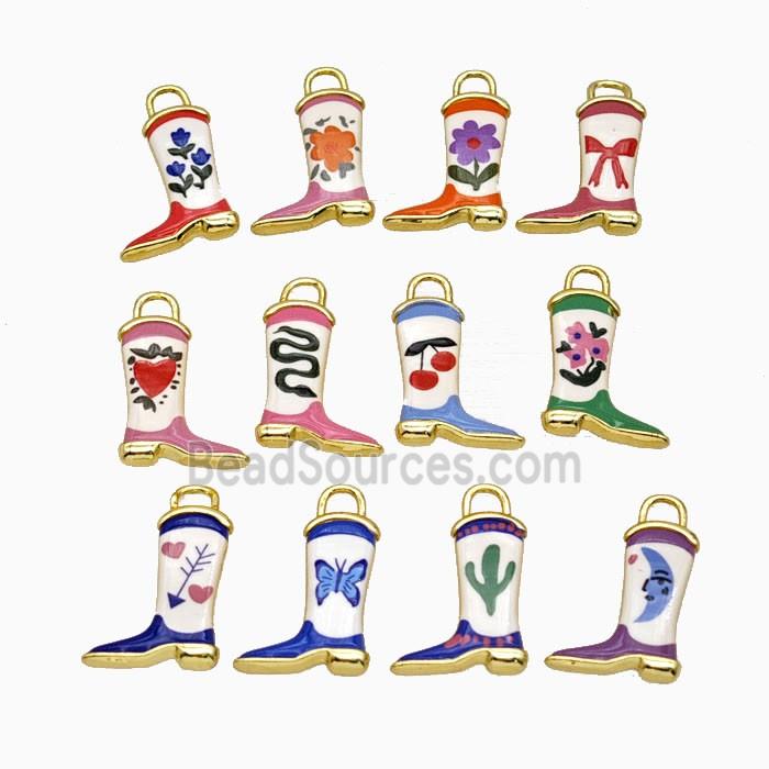 Copper Cowboy Boots Pendant Painted Shoes Gold Plated Mixed