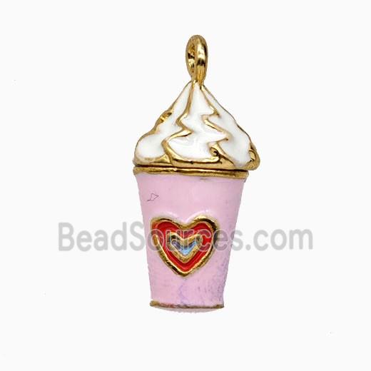 Copper Ice Cream Pendant Pink Enamel Cup Gold Plated