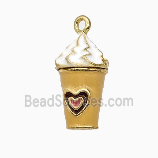 Copper Ice Cream Pendant Yellow Enamel Cup Gold Plated