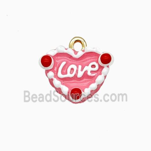 Copper Heart Pendant Pink Enamel LOVE Gold Plated