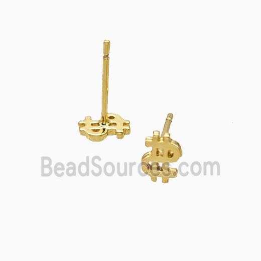 Copper US-Dollar Symbols Stud Earrings Gold Plated