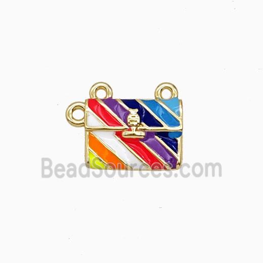 Copper Handbag Pendant Multicolor Enamel 2loops Gold Plated