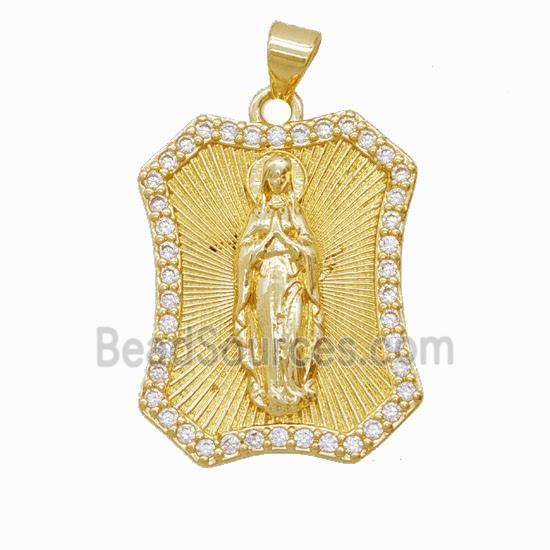 Copper Virgin Mary Pendant Pave Zirconia Gold Plated