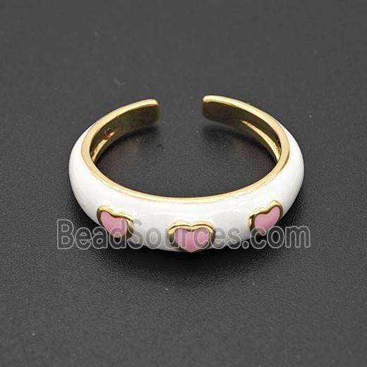 Copper Rings Heart White Enamel Gold Plated