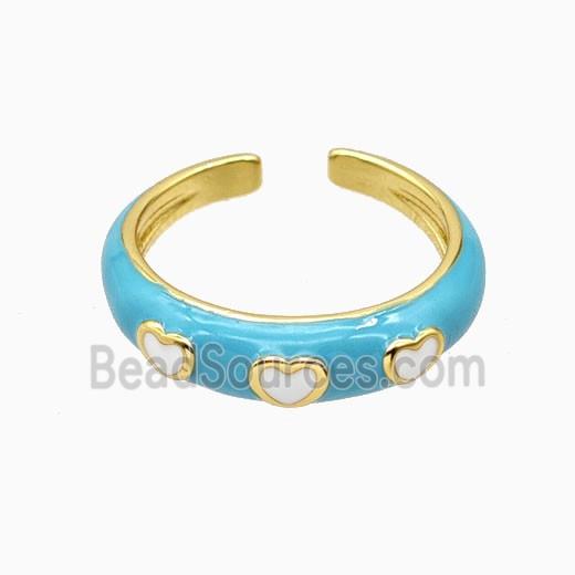 Copper Rings Heart Teal Enamel Gold Plated