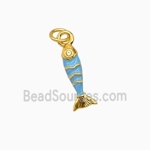 Copper Fish Pendant Blue Enamel Gold Plated