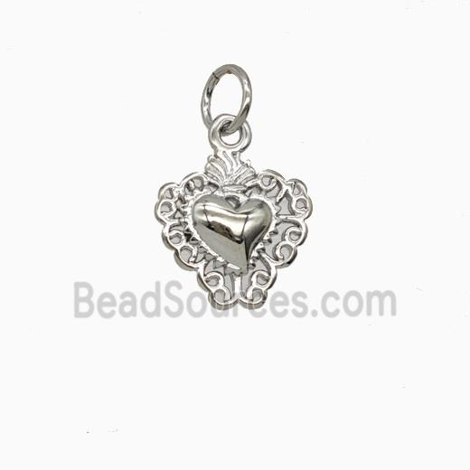Copper Sacred Heart Pendant Platinum Plated