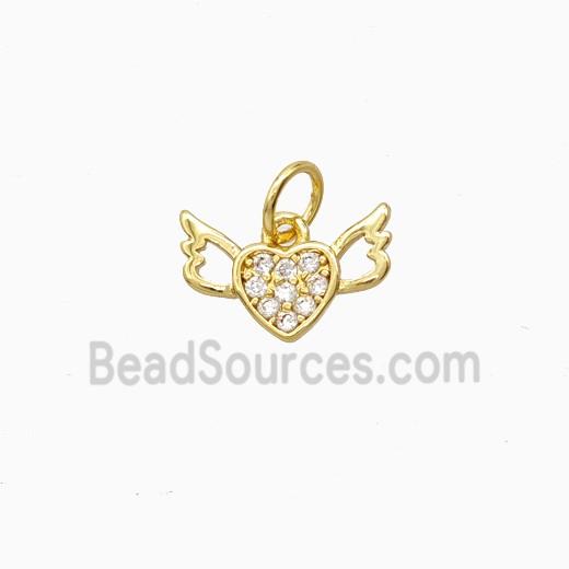 Copper Heart Angelwings Pendant Pave Zirconia Gold Plated