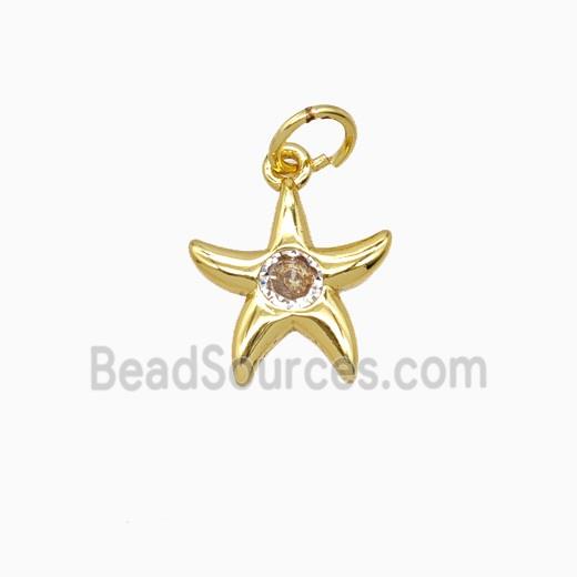 Copper Starfish Pendant Pave Zirconia Gold Plated