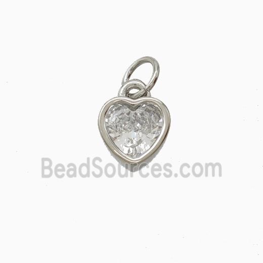 Copper Heart Pendant Pave Zirconia Platinum Plated