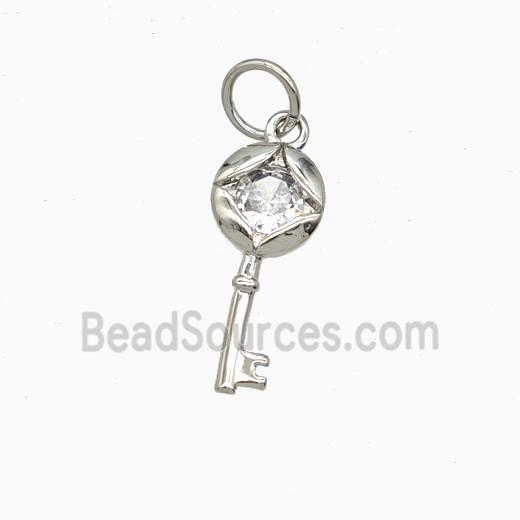 Copper Key Pendant Pave Zirconia Platinum Plated