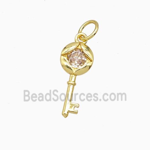 Copper Key Pendant Pave Zirconia Gold Plated