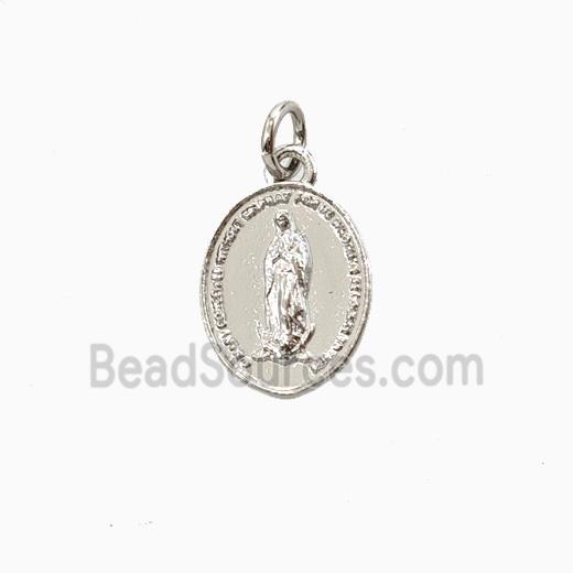 Copper Virgin Mary Pendant Oval Platinum Plated