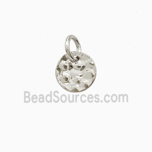 Copper Circle Pendant Hammered Flat Platinum Plated