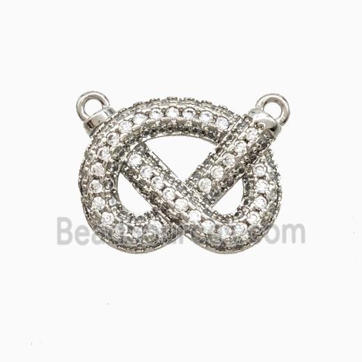 Copper Bowknot Pendant Pave Zirconia 2loops Platinum Plated