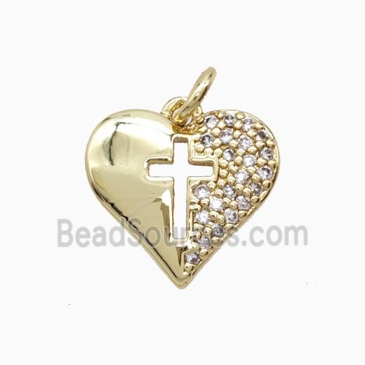 Copper Heart Pendant Pave Zirconia Cross Gold Plated