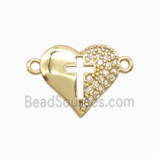 Copper Heart Connector Pave Zirconia Cross Gold Plated