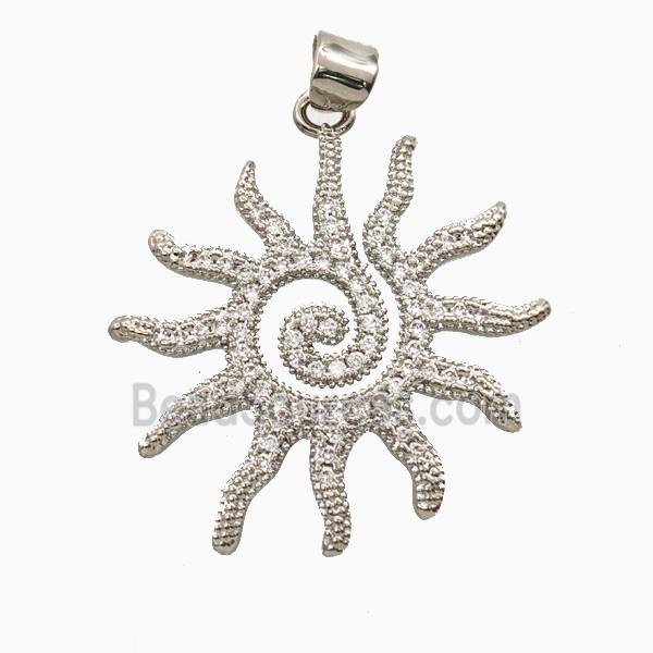 Copper Sun Pendant Pave Zirconia Platinum Plated