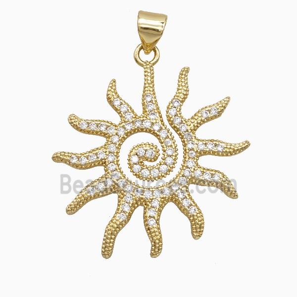 Copper Sun Pendant Pave Zirconia Gold Plated