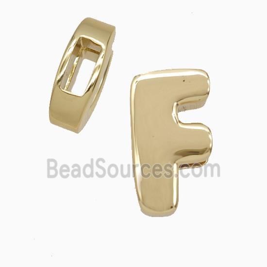 Copper Letter-F Beads Flat Hole Gold Plated