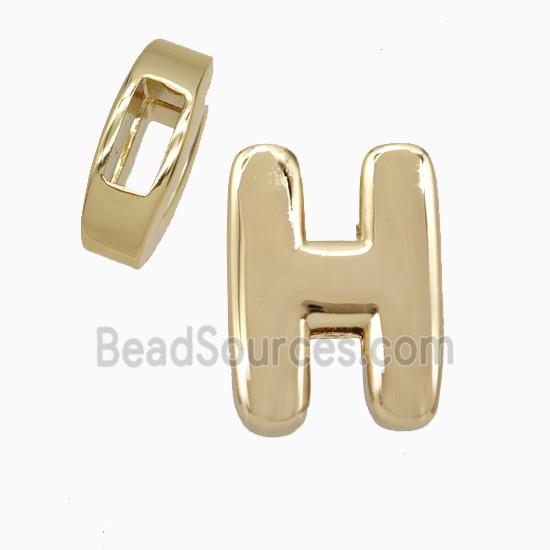 Copper Letter-H Beads Flat Hole Gold Plated