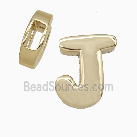 Copper Letter-J Beads Flat Hole Gold Plated