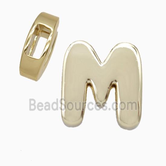 Copper Letter-M Beads Flat Hole Gold Plated