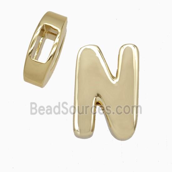 Copper Letter-N Beads Flat Hole Gold Plated