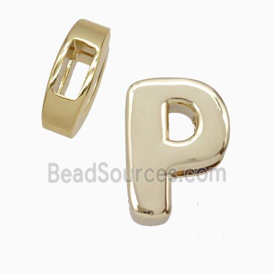 Copper Letter-P Beads Flat Hole Gold Plated